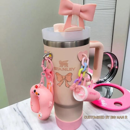 900ml Stainless Steel Travel Tumbler, Premium Stanley Style Vacuum Insulated Mug with Handle & Straw Lid, Leakproof Coffee Cup for Hot & Cold Drinks, Car Cup Holder Friendly, Multi Color With Accessorys