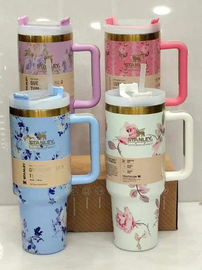 900ml Stainless Steel Travel Tumbler, Stanley Style Vacuum Insulated Mug with Handle & Straw Lid, Leakproof Coffee Cup for Hot & Cold Drinks, Car Cup Holder Friendly, Multi Color